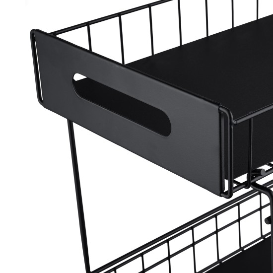 2-Tier Under-Sink Pull-Out Organizer, No-Drill Installation Sliding Bathroom/Kitchen Cabinet Storage Basket Black 2-Tier Under-Sink Pull-Out Organizer, No-Drill Installation Sliding Bathroom/Kitchen Cabinet Storage Basket Black