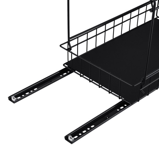 2-Tier Under-Sink Pull-Out Organizer, No-Drill Installation Sliding Bathroom/Kitchen Cabinet Storage Basket Black 2-Tier Under-Sink Pull-Out Organizer, No-Drill Installation Sliding Bathroom/Kitchen Cabinet Storage Basket Black