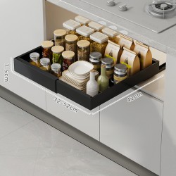 Kitchen Storage Shelf Cabinet Basket Pull Out Drawer Expandable 31-52cm Black Kitchen Storage Shelf Cabinet Basket Pull Out Drawer Expandable 31-52cm Black