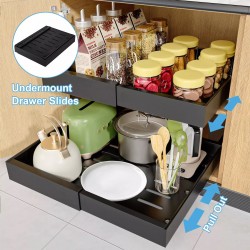 Kitchen Storage Shelf Cabinet Basket Pull Out Drawer Expandable 31-52cm Black Kitchen Storage Shelf Cabinet Basket Pull Out Drawer Expandable 31-52cm Black