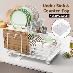 2 Tier Foldable Dish Drying Rack Kitchen Plate Bowl Cup Organizer Cutlery Storage White 2 Tier Foldable Dish Drying Rack Kitchen Plate Bowl Cup Organizer Cutlery Storage White