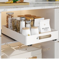 Kitchen Under Sink Shelf Cabinet Basket Pull Out Sliding Drawer Organizer White Kitchen Under Sink Shelf Cabinet Basket Pull Out Sliding Drawer Organizer White