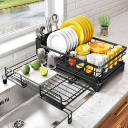 Expandable Dish Bowl Storage Rack Sink Drainer Kitchen Plate Drying Holder Black Expandable Dish Bowl Storage Rack Sink Drainer Kitchen Plate Drying Holder Black