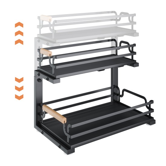 2 Tier Slide Out Under Sink Organizers And Storage, Height Adjustable Wooden Handle Pull Out Cabinet Organizer Drawers Black 2 Tier Slide Out Under Sink Organizers And Storage, Height Adjustable Wooden Handle Pull Out Cabinet Organizer Drawers Black