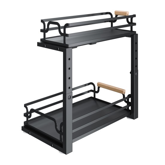 2 Tier Slide Out Under Sink Organizers And Storage, Height Adjustable Wooden Handle Pull Out Cabinet Organizer Drawers Black 2 Tier Slide Out Under Sink Organizers And Storage, Height Adjustable Wooden Handle Pull Out Cabinet Organizer Drawers Black