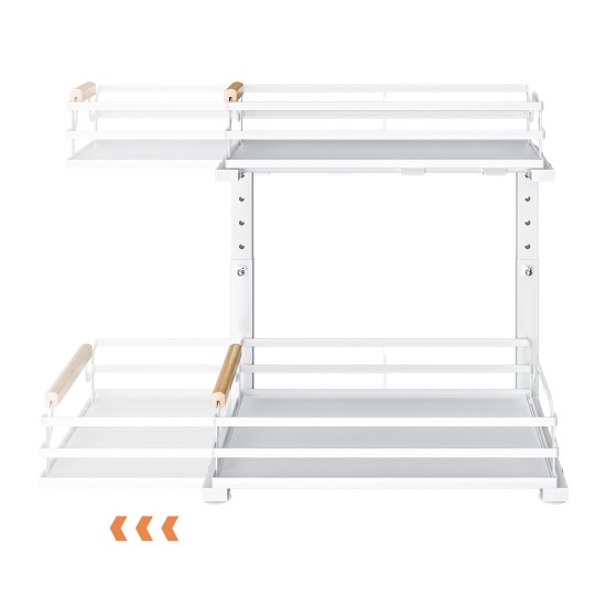 2 Tier Slide Out Under Sink Organizers And Storage, Height Adjustable Wooden Handle Pull Out Cabinet Organizer Drawers White