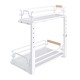 2 Tier Slide Out Under Sink Organizers And Storage, Height Adjustable Wooden Handle Pull Out Cabinet Organizer Drawers White