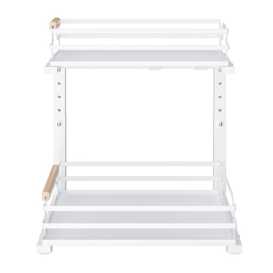 2 Tier Slide Out Under Sink Organizers And Storage, Height Adjustable Wooden Handle Pull Out Cabinet Organizer Drawers White