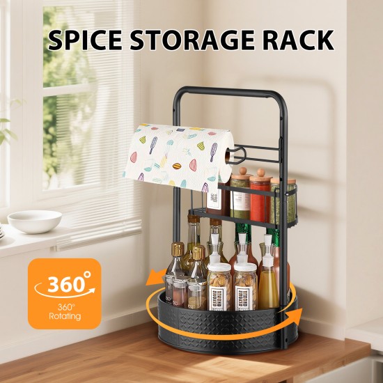 2-Tier Adjustable Lazy Susan Spice Rack, 360° Rotating Countertop Organizer with Removable Towel Holder & Semi-Circle Basket 2-Tier Adjustable Lazy Susan Spice Rack, 360° Rotating Countertop Organizer with Removable Towel Holder & Semi-Circle Basket