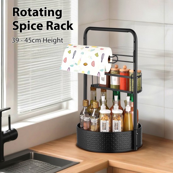 2-Tier Adjustable Lazy Susan Spice Rack, 360° Rotating Countertop Organizer with Removable Towel Holder & Semi-Circle Basket 2-Tier Adjustable Lazy Susan Spice Rack, 360° Rotating Countertop Organizer with Removable Towel Holder & Semi-Circle Basket