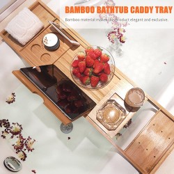 Bath Tub Rack Caddy Tray Wine Glass Book Phone Holder Expandable Bamboo Bath Tub Rack Caddy Tray Wine Glass Book Phone Holder Expandable Bamboo