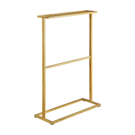 Bamboo Towel Bar Holder Rack 2 Tiers Freestanding Drying Storage Bamboo Towel Bar Holder Rack 2 Tiers Freestanding Drying Storage
