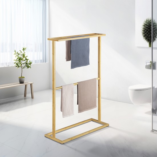 Bamboo Towel Bar Holder Rack 2 Tiers Freestanding Drying Storage Bamboo Towel Bar Holder Rack 2 Tiers Freestanding Drying Storage
