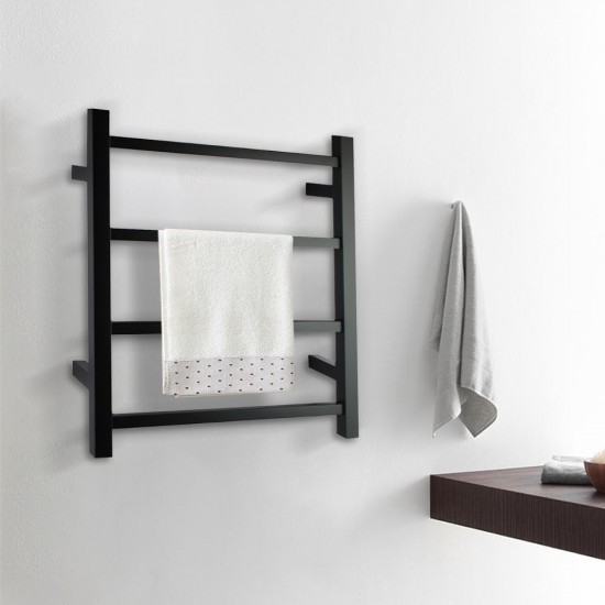 520Hx500Wx120D mm Square Matt Black Electric Heated Towel Rack 4 Bars