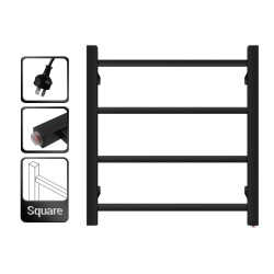 520Hx500Wx120D mm Square Matt Black Electric Heated Towel Rack 4 Bars 520Hx500Wx120D mm Square Matt Black Electric Heated Towel Rack 4 Bars