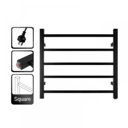 530Hx600Wx120Dmm Square Matt Black Electric Heated Towel Rack 5 Bars 530Hx600Wx120Dmm Square Matt Black Electric Heated Towel Rack 5 Bars