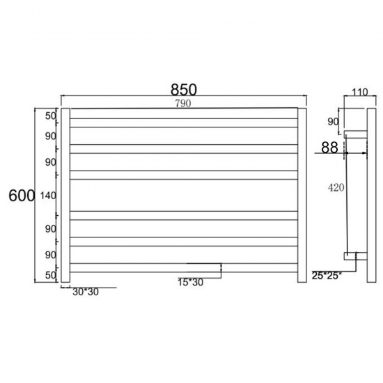 600Hx850Wx120D Square Chrome Electric Heated Towel Rack 6 Bars