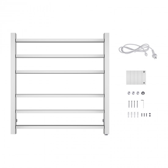 674Hx620Wx120D Square Chrome Electric Heated Towel Rack 6 Bars