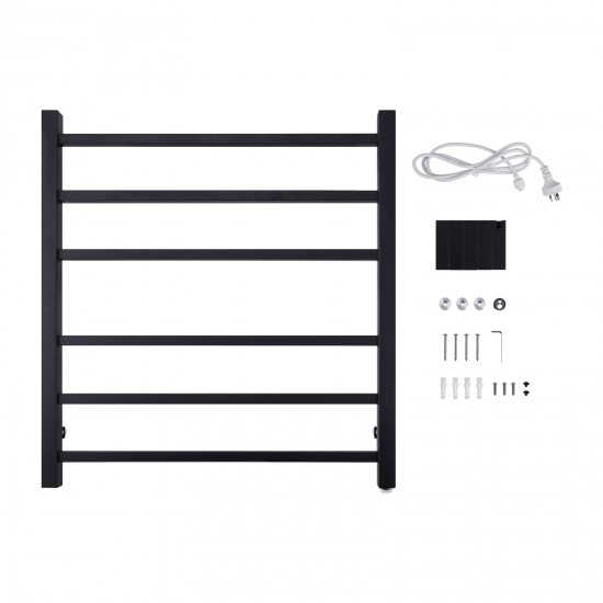 674x620x120mm Square Matt Black Electric Heated Towel Rack 6 Bars