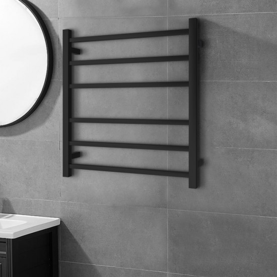 674x620x120mm Square Matt Black Electric Heated Towel Rack 6 Bars