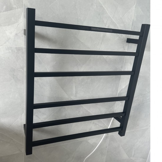 674x620x120mm Square Matt Black Electric Heated Towel Rack 6 Bars