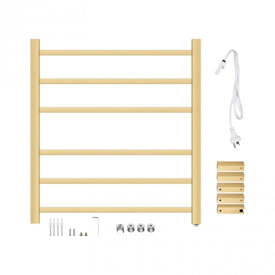 674Hx620Wx120D Brushed Yellow Gold Electric Heated Towel Rack 6 Bars