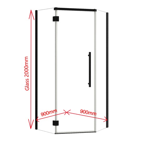 900*900*2000mm Black Frameless Diamond Shower Door & Return Panel