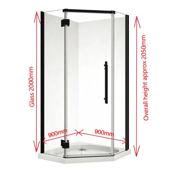 900*900*2050mm Black Frameless Diamond Shower Box