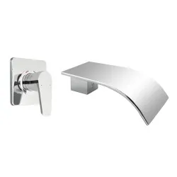 Aquatica All Pressures Saluto Shower Mixer With Waterfall Wall Spout Chrome Set