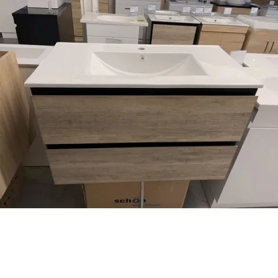 600X460X580MM PLYWOOD 600 WALL HUNG VANITY BLACK AND LIGHT OAK WITH