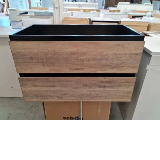 600X460X580MM PLYWOOD 600 WALL HUNG VANITY BLACK AND LIGHT OAK WITH