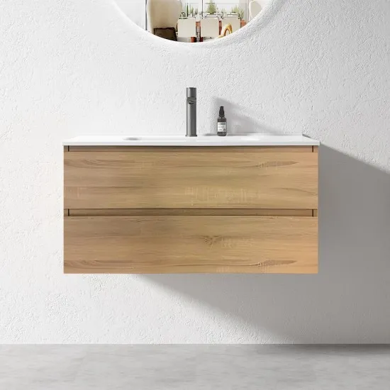 900X460X580MM PLYWOOD WALL HUNG VANITY LIGHT OAK WITH CERAMIC TOP