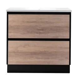 POLO 900X460X850MM PLYWOOD FLOOR STANDING VANITY - BLACK AND LIGHT OAK WITH CERAMIC TOP POLO 900X460X850MM PLYWOOD FLOOR STANDING VANITY - BLACK AND LIGHT OAK WITH CERAMIC TOP