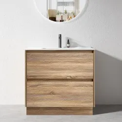 POLO 900X460X850MM PLYWOOD FLOOR STANDING VANITY - LIGHT OAK WITH CERAMIC TOP