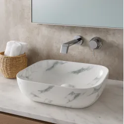 455*325*135mm Rectangle Carrara White Above Counter Ceramic Wash Basin