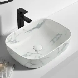 455*325*135mm Rectangle Carrara White Above Counter Ceramic Wash Basin
