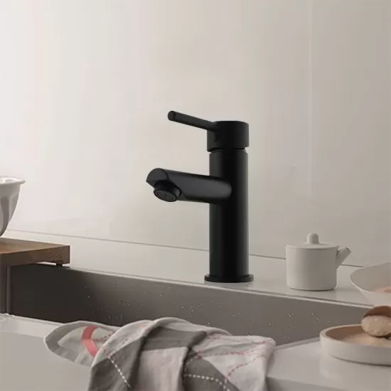 WELS Watermark Round Pin Lever Spout Mixer Wall Black Matte Basin Vanity Tap 
