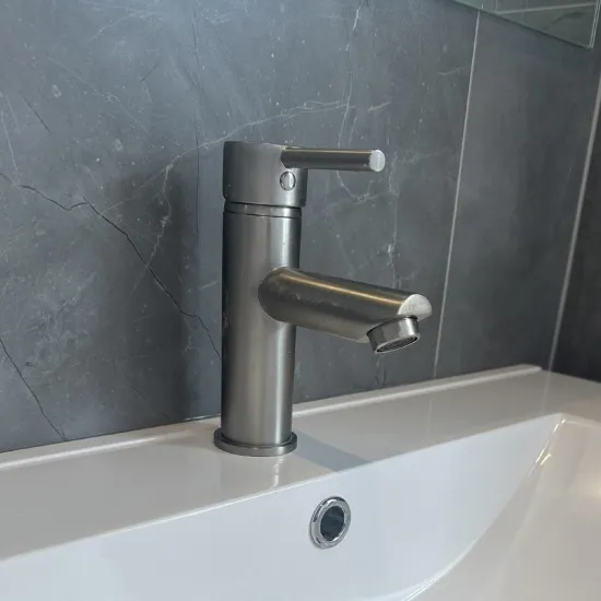 Round Solid Brass Brushed Nickel Basin Mixer Tap Bathroom Vanity Tap