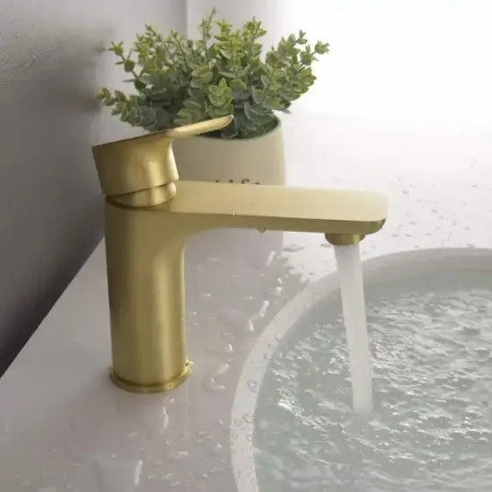 Brushed Yellow Gold Round Basin Mixer Vanity Tap Brass