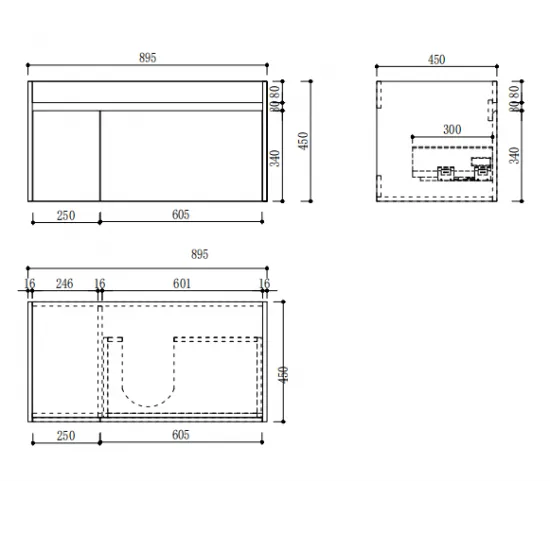 BC13 900X460X460MM PLYWOOD WALL HUNG VANITY LIGHT OAK WITH CERAMIC TOP