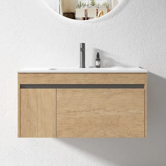 BC13 900X460X460MM PLYWOOD WALL HUNG VANITY LIGHT OAK WITH CERAMIC TOP