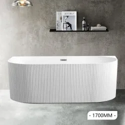 1690x780x580mm Flutted V-Groove Bathtub Back To Wall Acrylic Gloss White Bath Tub