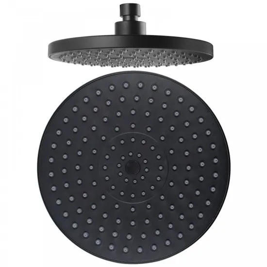 Round Black Rainfall Shower Head 8 inch watermark wels