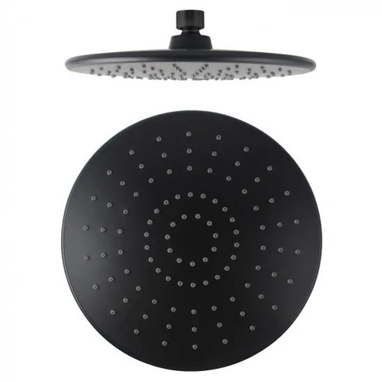 Round Black Rainfall Shower Head 9 inch watermark wels