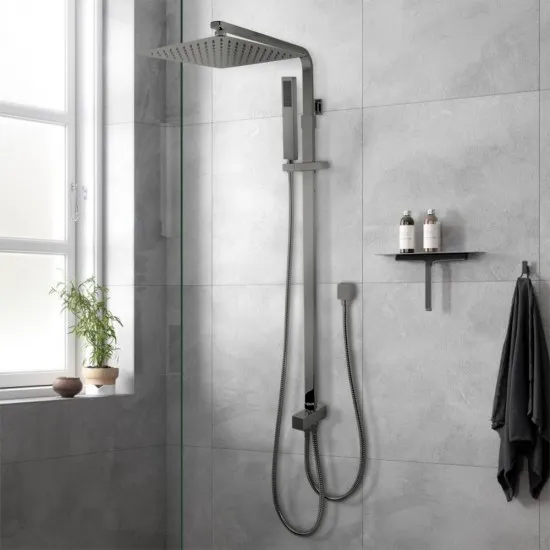 10 inch 250mm Square Gunmetal Grey Twin Shower Set Top/Bottom Water Inlet