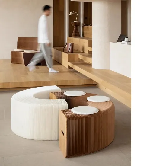 3 Seats Kraft Paper Bench Portable Folding Sofa Foot Stool Shoe Bench Brown