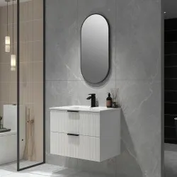 Billy 755x465x585mm Plywood Matt White Wall Hung Fluted Curve Vanity With Ceramic Top
