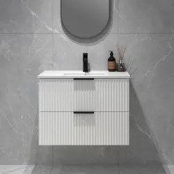 Billy 755x465x585mm Plywood Matt White Wall Hung Fluted Curve Vanity With Ceramic Top