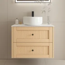 Vero 750X460X560mm Plywood Light Oak Wall Hung Vanity With Flat Top