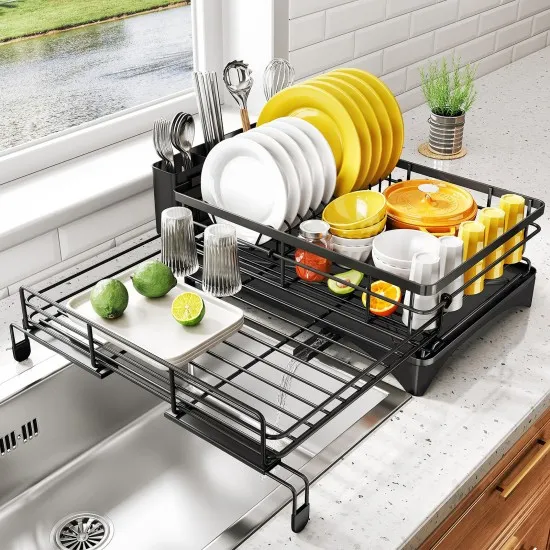 Expandable Dish Bowl Storage Rack Sink Drainer Kitchen Plate